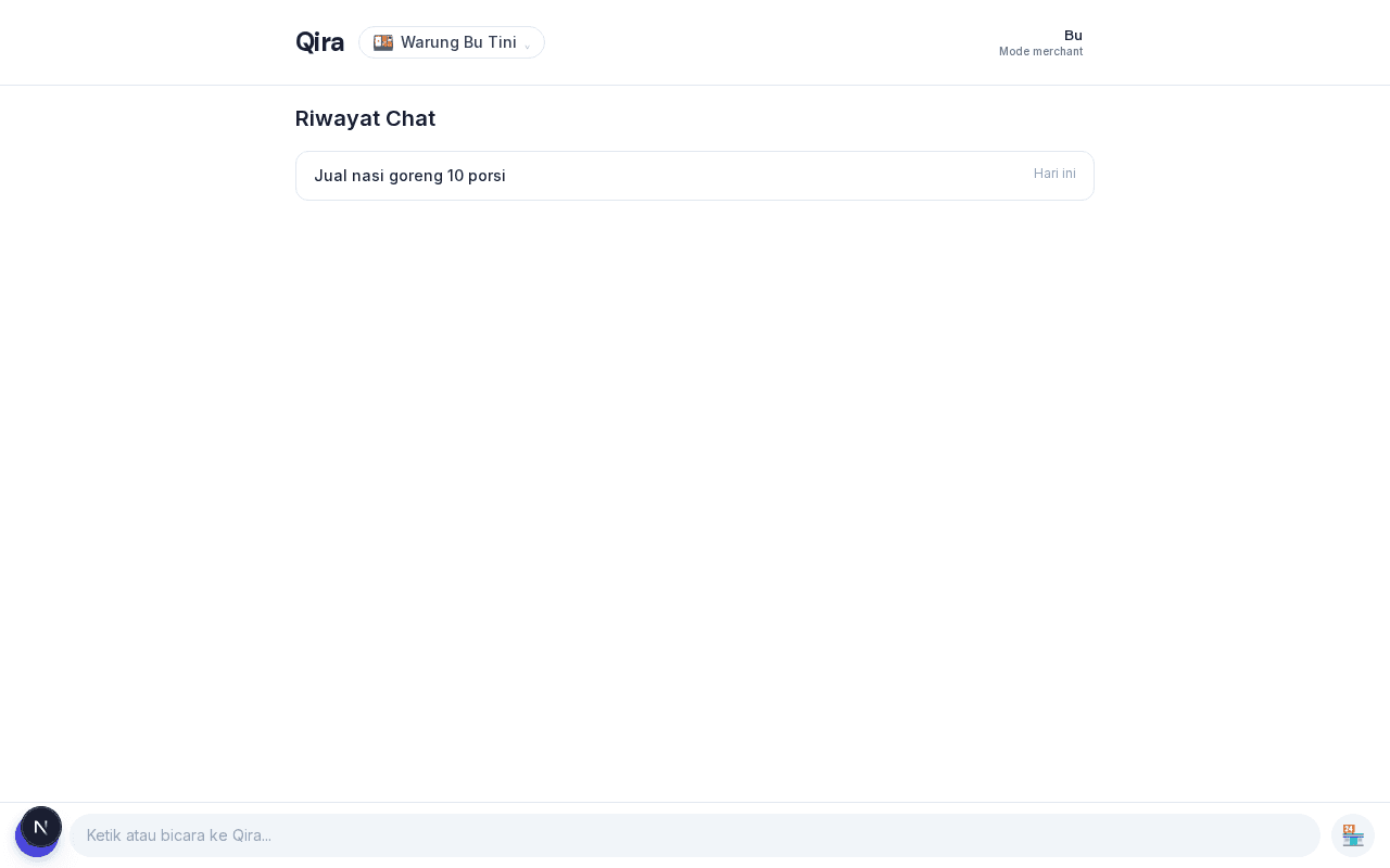 Daftar thread riwayat chat dengan judul thread, tanggal, dan preview pesan pertama